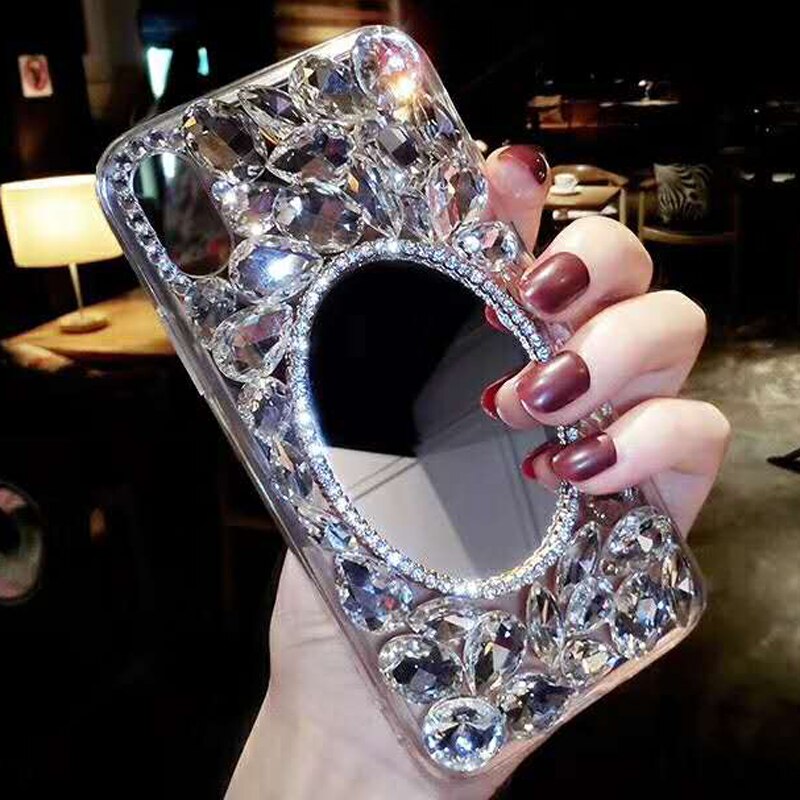 Sunjolly Diamond Mirror Case Rhinestone Bling Telefoon Cover coque voor Samsung Galaxy S9/S8 Plus S7/S6 Rand plus S5 S4 Note 9 8 5 4