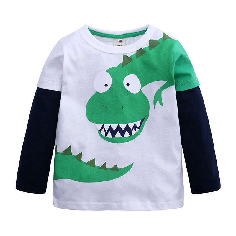 Kleinkind freundlicher Karikatur Jungen Dinosaurier Patchwork Hemd Spitzen Outfits Kleidung Jungen Mädchen T-Hemden freundlicher freundlicher Karikatur Drucken Spitzen: Weiß / 18m