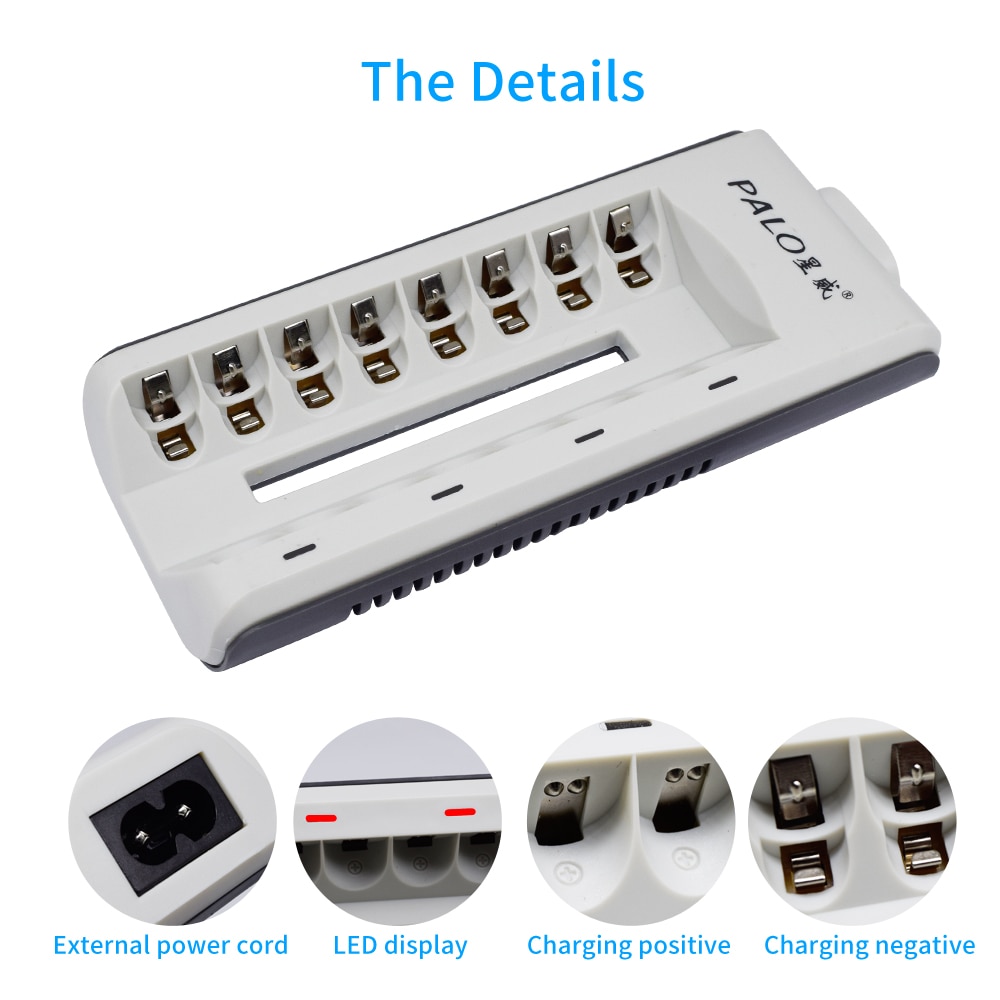 PALO 8 Slots Fast Charge LED display Quick charger Smart Battery Charger for 1.2V nimh nicd aa aaa Rechargeable Battery