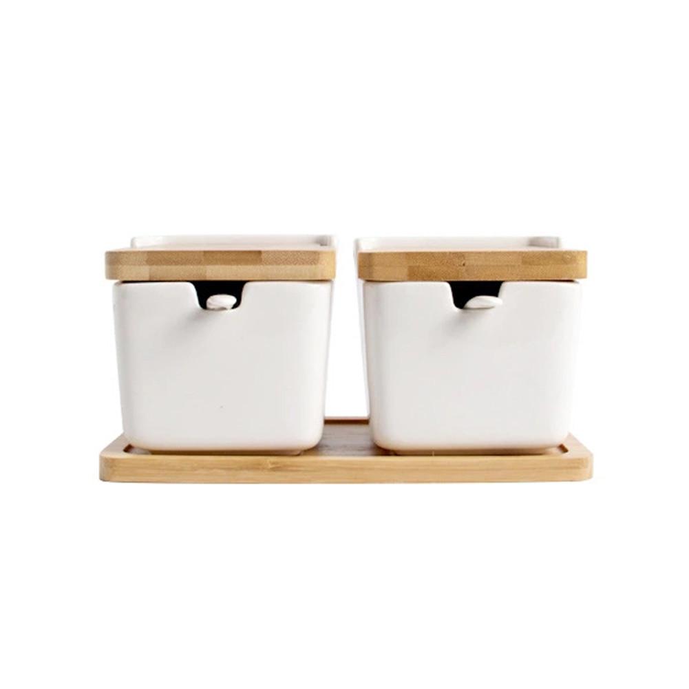 Japanese Sugar Bowl With Lid Condiment Jar Container Ceramic Sugar Salt Spice Box Kitchen Seasoning Storage Box Rack: B