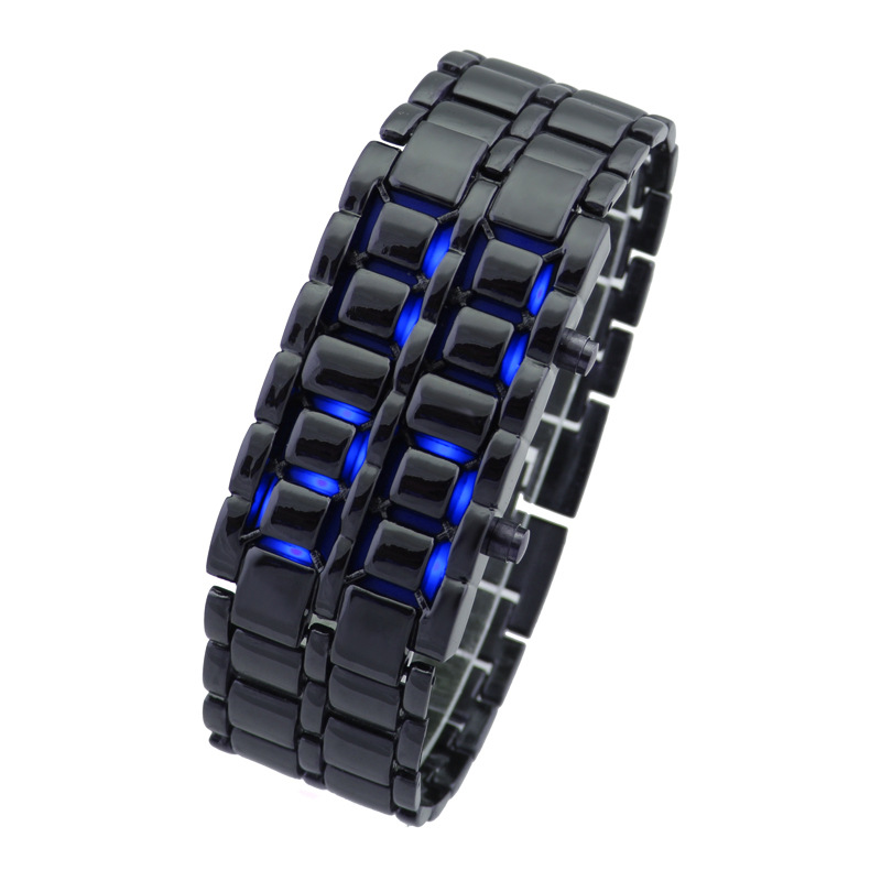 Mode LED Elektronische Horloge Roestvrij Stalen Armband Horloge Mannen Lava Iron Samurai Metal Faceless Digitale Horloges 752