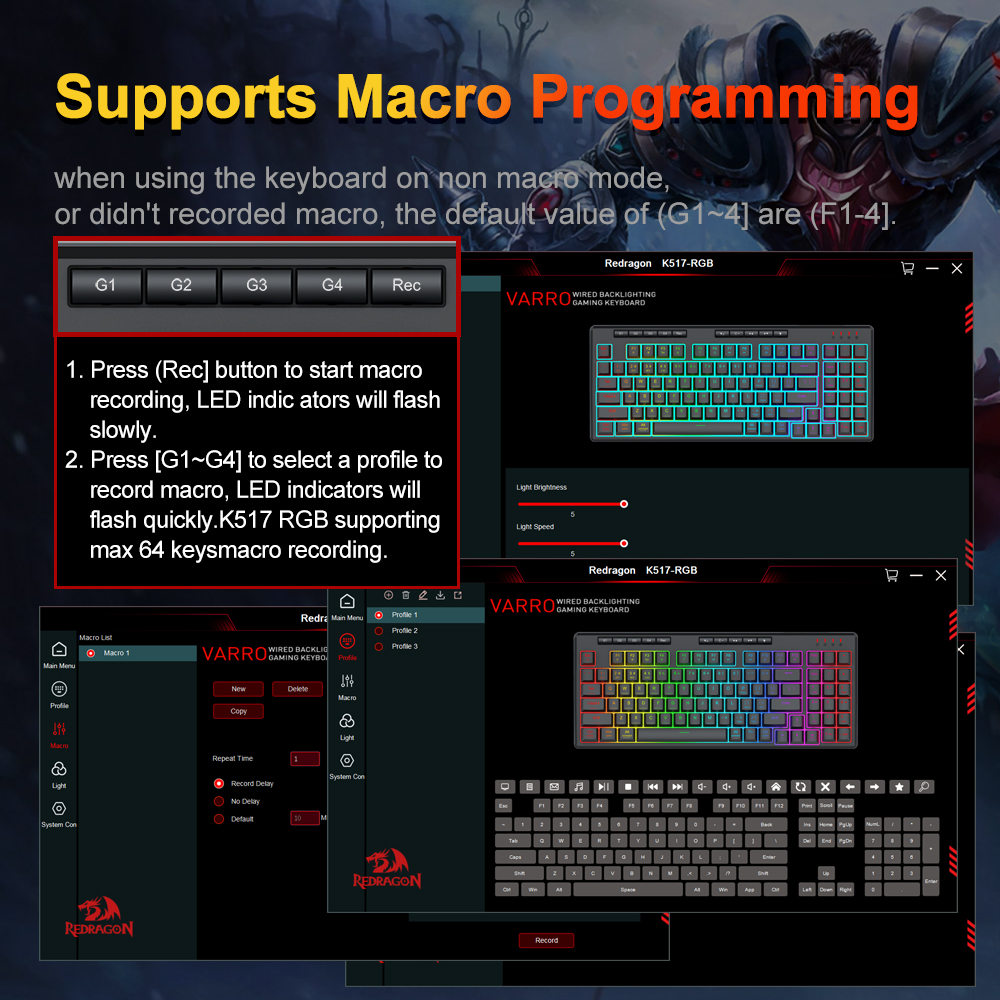 REDRAGON SHIVA K517 RGB USB RGB przewodowa membranowa klawiatura do gier 94 klawisze do komputera PC Laptop Gamer odpinany kabel