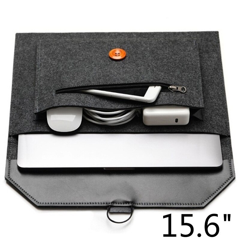 Universal Wolle Filz Schutzhülle Pouch Laptop Abdeckung Notebook Power Adapter Tasche Unisex Aktentasche: Dark grey 15.6in