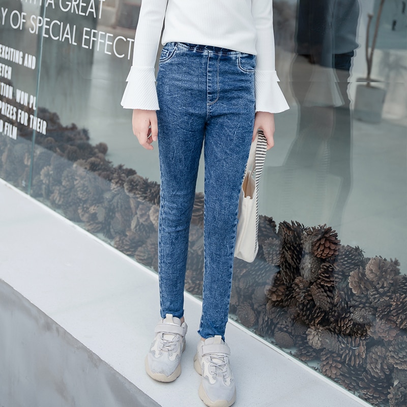 Girls Jeans Children's Elastic Simple Pants Spring Autumn Kids Slim Denim Trousers 4-13Y Teenager Skinny Jeans