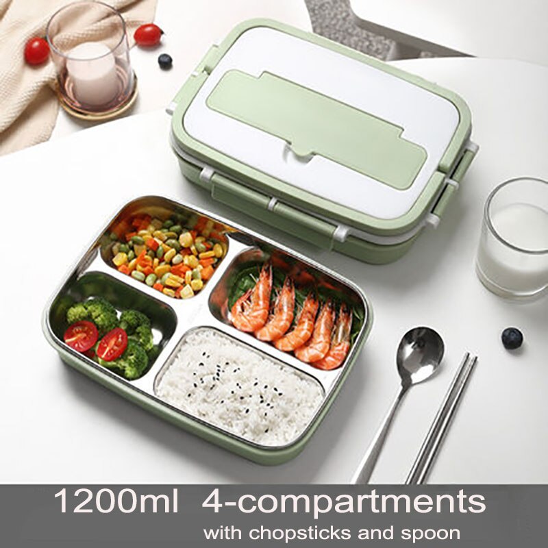 Oneup draagbare lunchbox 304 roestvrijstalen bentoboxen met servies, student verzegelde lekvrije grote capaciteit voedselcontainer: Groene b