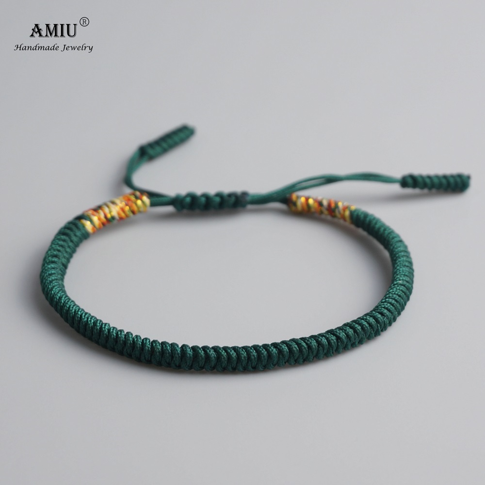 AMIU Tibetischen Buddhistischen Glück Charme Tibetischen Armbänder & Armreifen Für Frauen Männer Handgemachte Knoten Grün Seil Weihnachts Armbinde