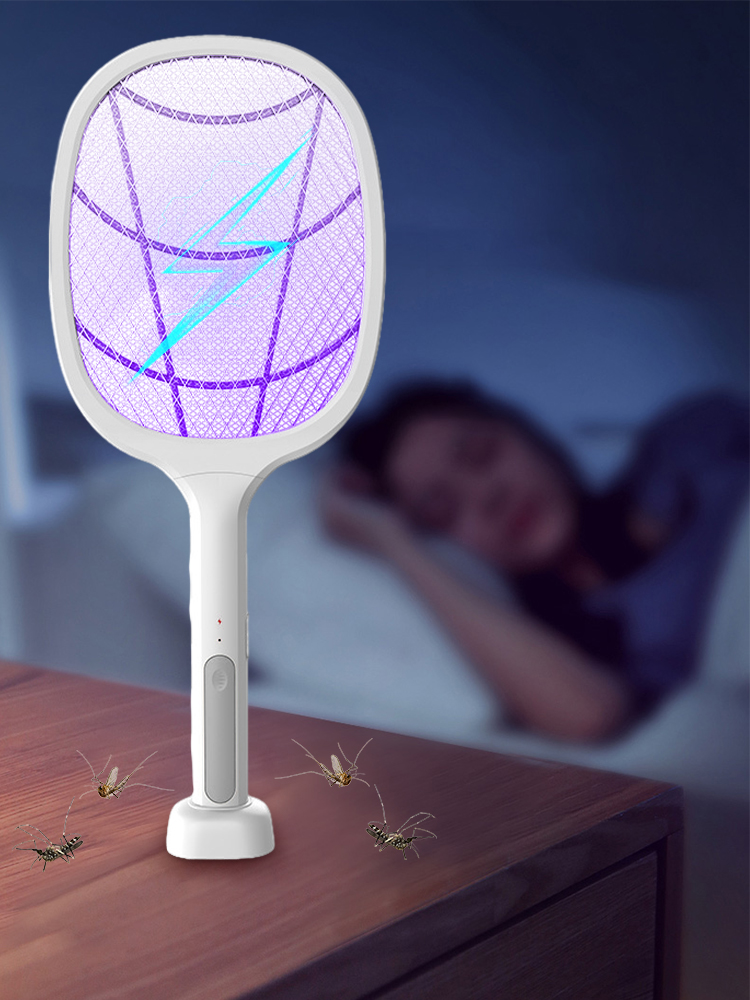 Usb-muggenlamp met elektrische schok, draagbare handmuggenmepper met usb-oplaadfunctie, elektrische schoklamp met drielaags gaas, gereedschap voor thuis
