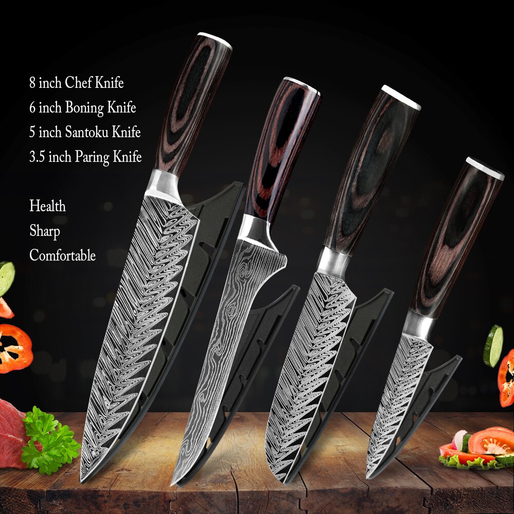 74%off Kitchen Chef Set Knife Stainless Steel Knife Holder Utility Cut Cleaver Bread Paring Knives Cover Sheath Case Edge Guard: 4 PCS Value set 01