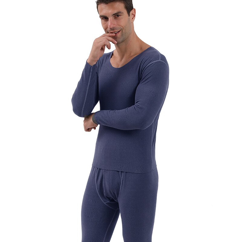 Men Thermal Underwear Sets Warm Long Johns Autumn Winter Thermal Underwear For Men Thick Thermal Clothing Suit Thermal Underwear: Navy Blue / XXXL