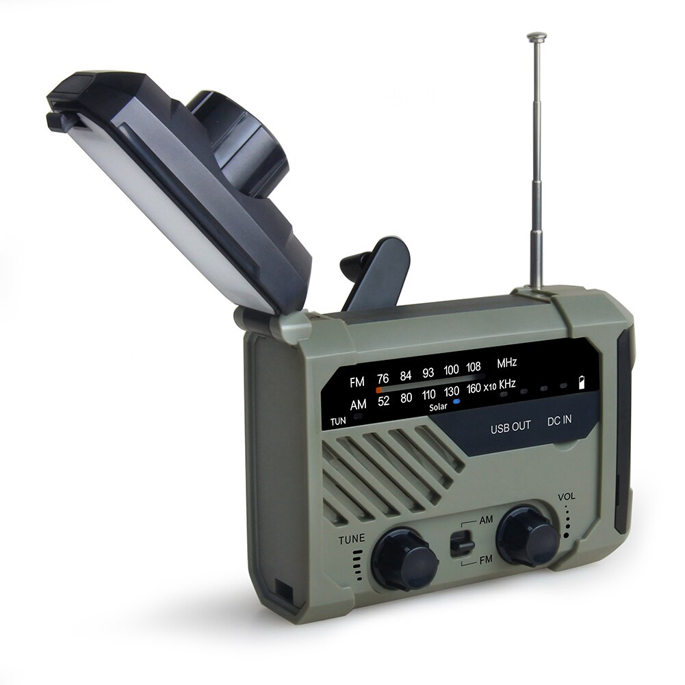 Ready Stock 2000mAh Hand Crank Solar Radios Dynamo Powered AM/FM/NOAA Weather Radio Use Emergency LED Flashlight Power Bank: army green 2000mAh