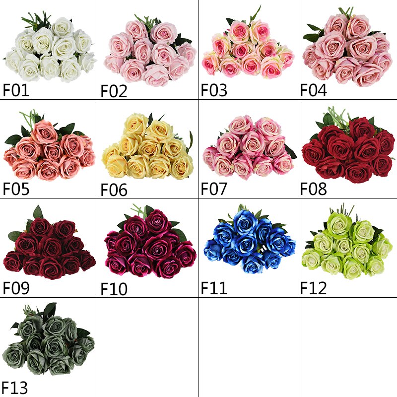 10 stk real touch rose blomster flannel blomster buket enkelt hoved rose kunstige blomster bundt til bryllup dekoration boligindretning: Efterlad beskedblanding