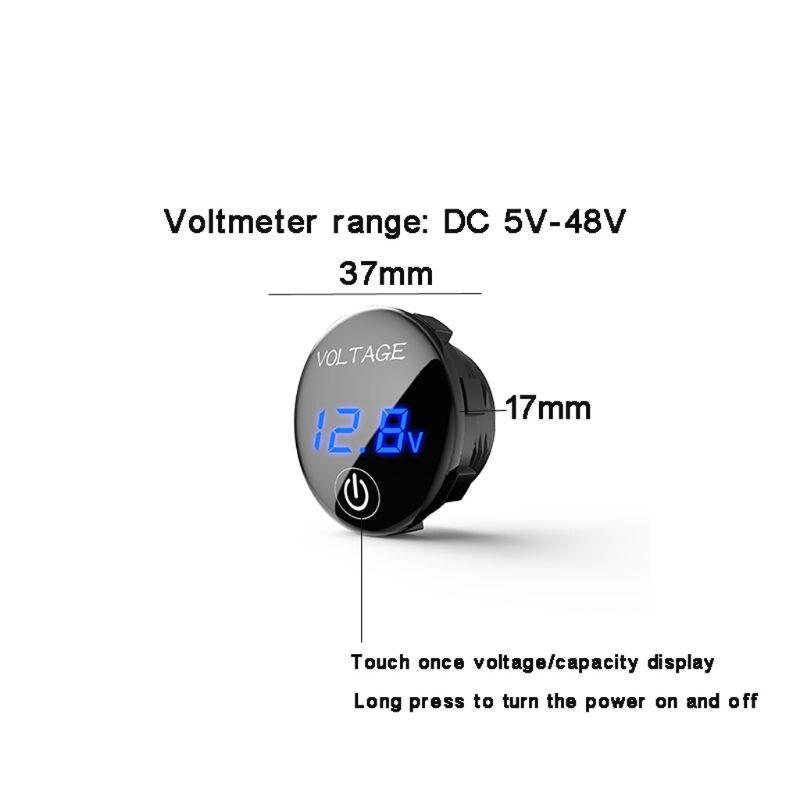 Dc 5v-48v ledd panel digital spänningsmätare batterikapacitet display voltmeter med beröring av strömbrytaren motorcykel biltillbehör