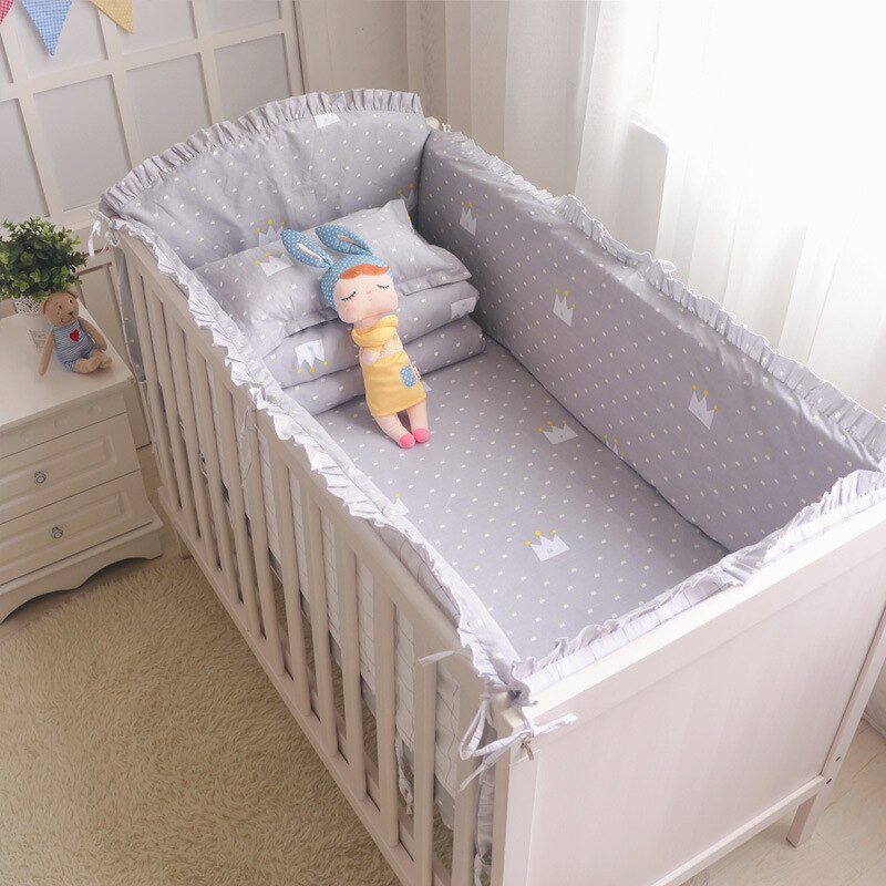 6 stk / pakke tegneserie baby seng kofanger sæt bomuld baby sengetøj sæt til nyfødte toddle seng omkring linned barneseng mesh krybbe kofangere pad: Gul