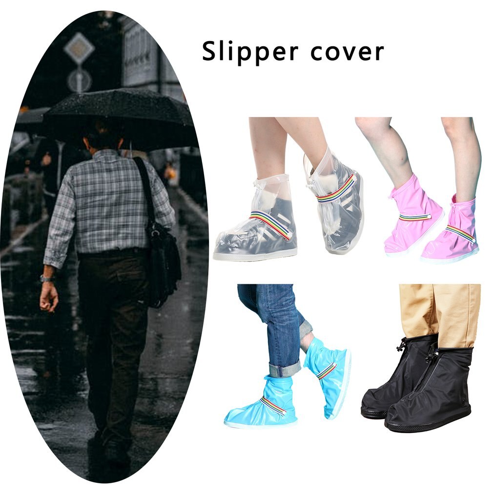 Funda de zapatos reutilizable a prueba de lluvia, gruesa, resistente al desgaste, impermeable, con cremallera, antideslizante