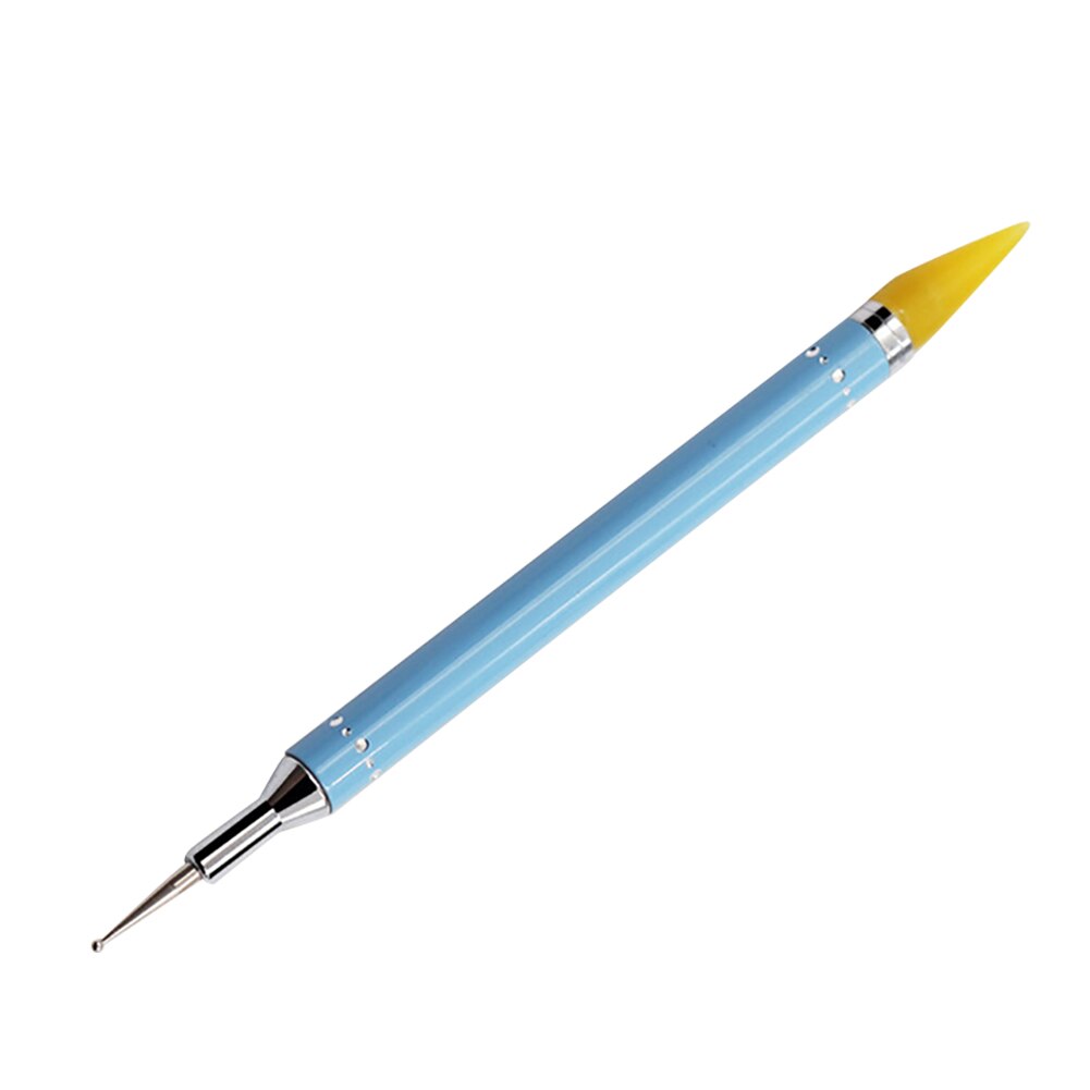 Diamante bordado cabeça dupla ponto broca caneta arte do prego strass picker cera lápis de cristal lidar com unha caneta: Azul
