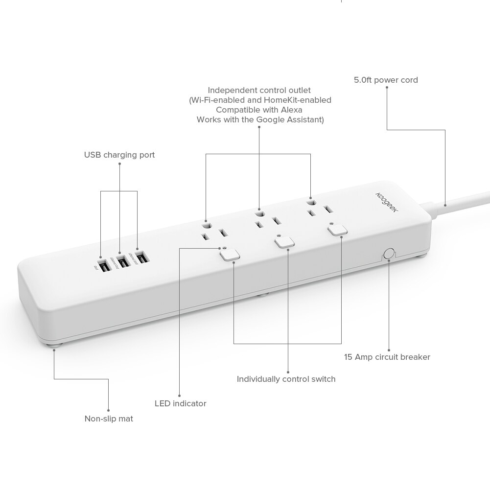 Koogeek Smart USB multiprise prise Wifi prise ue interrupteur de surcharge 3 prise 4 ports USB chargeur pour Apple Homekit Alexa Google: Default Title