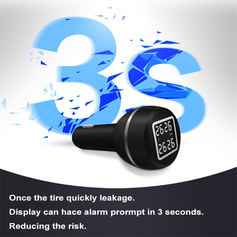 CARCHET 12V Car TPMS Tire Pressure Alarm Monitoring System With USB Charging Port + 4 External Self Replaceable Battery Sensors