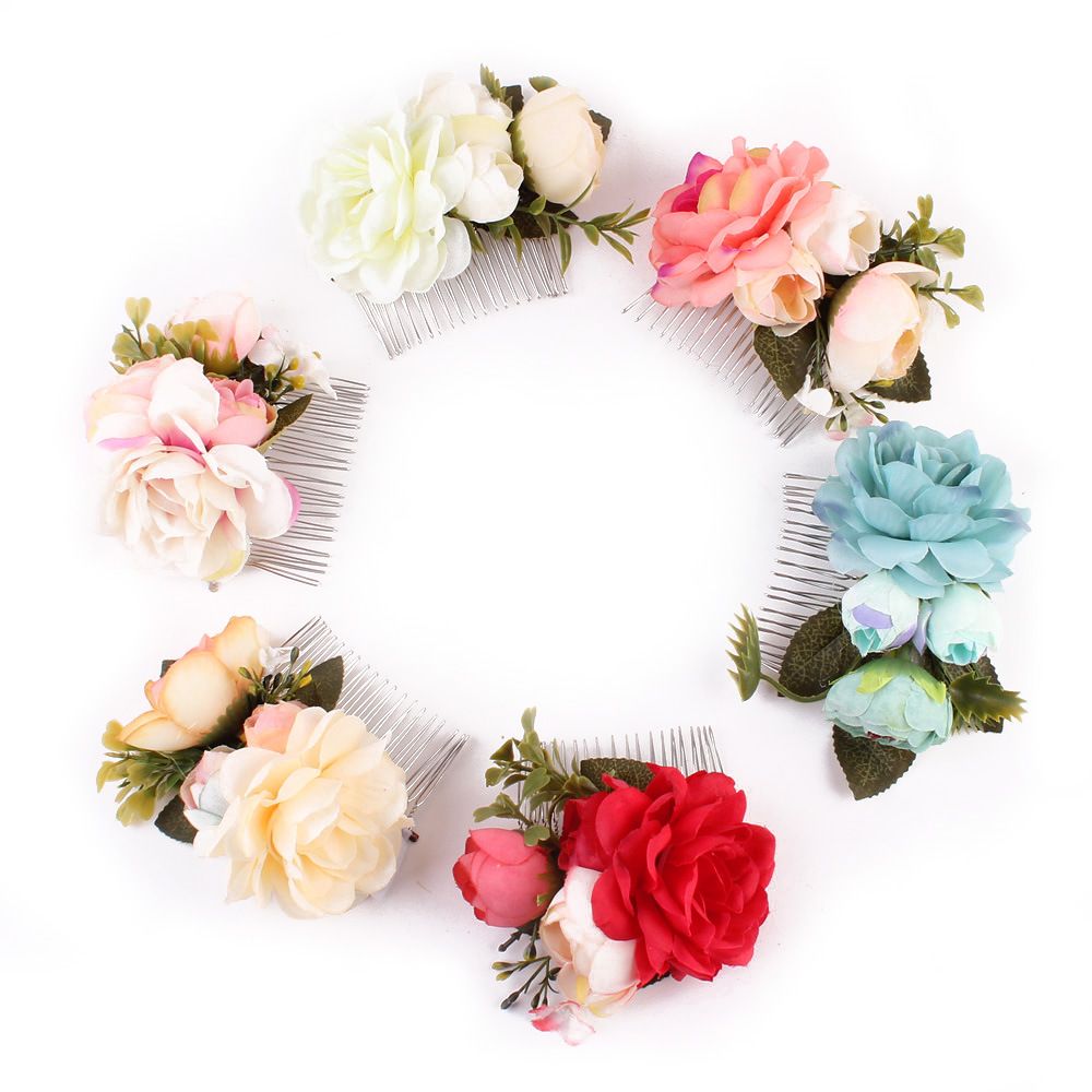 1 Pcs Rose Flower Hair Combs Wedding Crown Headwear Blooming Flower Headband for bride girls flower hair clip Wedding Jewelry