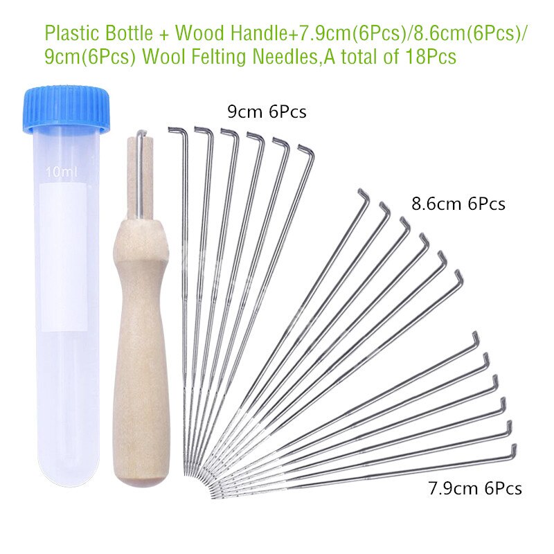 10/18 Uds lana agujas de fieltrar kit para manualidades DIY Artesanato sentía haciendo herramientas Pock pines agujas con mango de madera y botella de plástico: 18Pcs set
