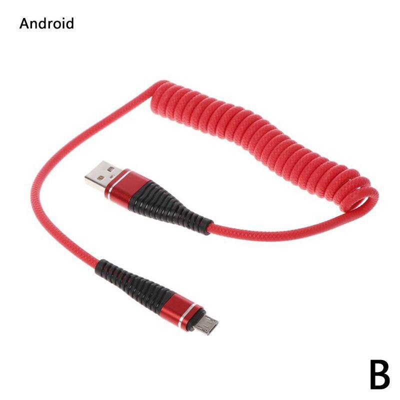 Spring Coiled Data Cable Retractable Fast Charging C 1.2m Charging USB Data Connect Micro Cable Wire Type A2D9: B