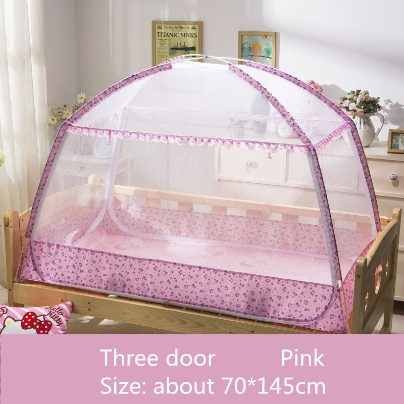 Mosquiteras para cuna de bebé estilo Ger, decoración para habitación de niños, tiendas de campaña para niños, red plegable con Stents,: 3kaimenfense70x145cm