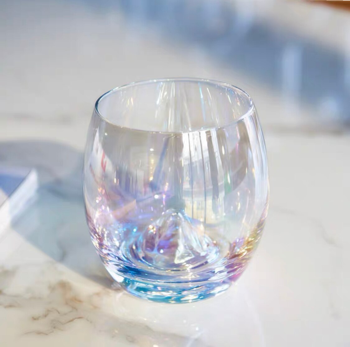 Rainbow glass color starry sky cup coffee cup milk glass home office shop transparent round pot-bellied crystal cup: Orange