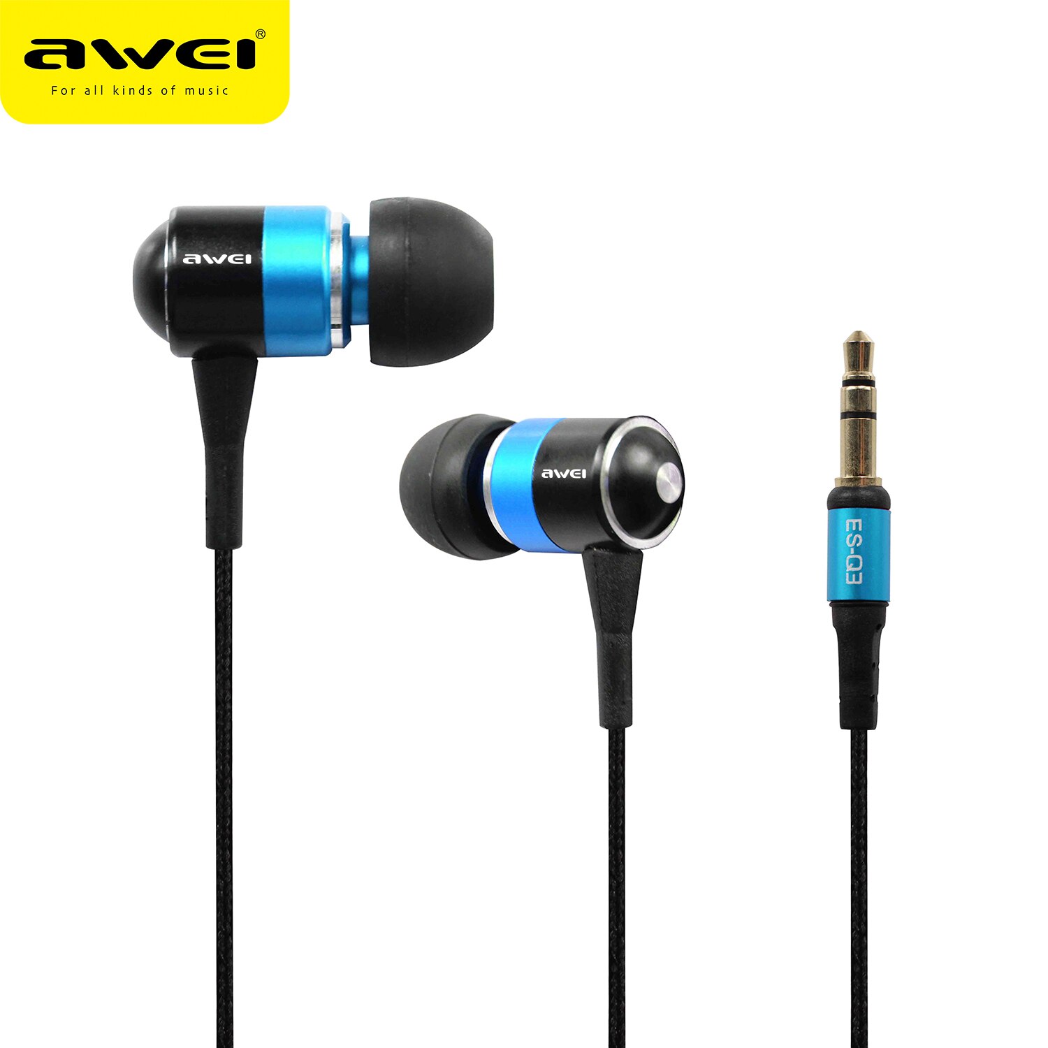 Awei ES-Q3 Wired Earphone For iPhone Samsung Earbuds Stereo Headset Super Bass In-Ear Auriculares Earphones