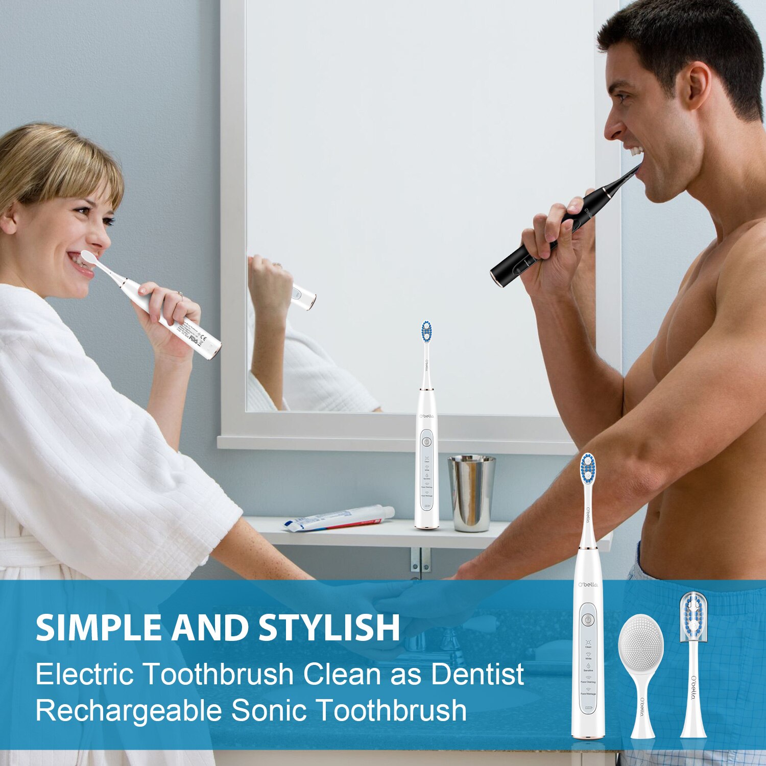 O'bella T10 Electric Toothbrush USB Rechargeable Sonic Electrric Toothbrush Upgraded Ultrasonic Toothbrush Face brush