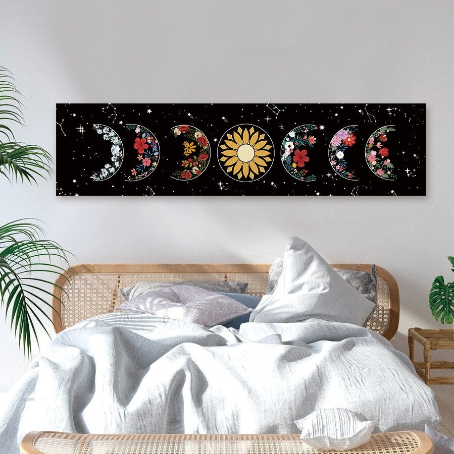 Moon Phase Tapestry Wall Hanging Flowers Moon Black and White Wall Art Tapestries for Bedroom Living Room Drom Home Decor