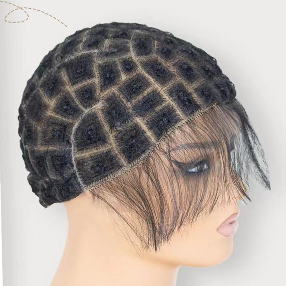 Bonnet de perruque tressé pour tresses au Crochet, perruque tressée double dentelle avec cheveux de bébé, adaptée à la fabrication de perruques au Crochet avec frange: Gris/vert