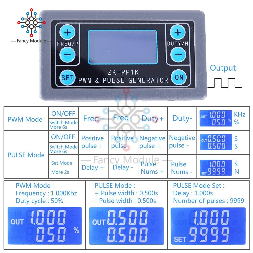 ZK-PP1K Dual Mode LCD PWM Signal Generator 1-Channel 1Hz-150KHz PWM Pulse Frequency Duty Cycle Adjustable Square Wave Generator