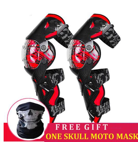 VEMAR Motorcycle Knee Pads Racing Moto Knee Guards CE Motocross Protection Riding Safety Protective Gear Adults Knee Protector: E-18 Red