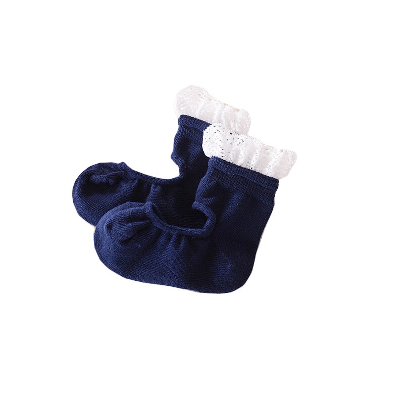 one pairs girls baby kids frilly lace cotton socks ruffled soft trim ankle anklet cute toddler lovely footwear lace ballet socks: navy blue / XL No anti-slip
