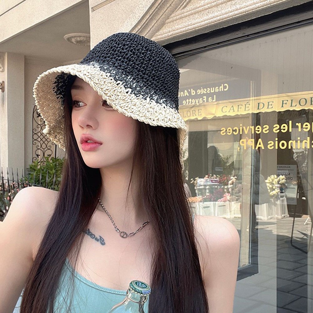 Novo chapéu feminino osso chapéu de palha balde chapéu retalhos viseira de sol chapéu de crochê senhoras luffy chapéu de palha bonés para mulher atacado