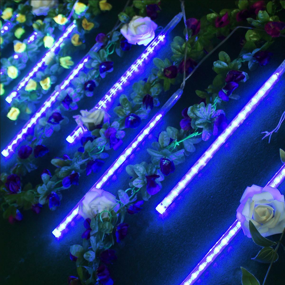 8 st/set 30cm 144 led meter dusch regnljus fallande stjärna istappar snöfall julgran snöre ljus utomhus vattentät  ip65: Blå