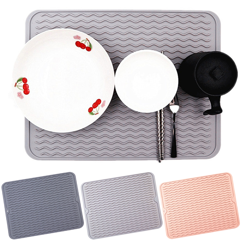 Pad bordsbricka halkfri värmebeständig husgeråd i silikon förtjockad rektangel torkfat avloppsmatta vikbar