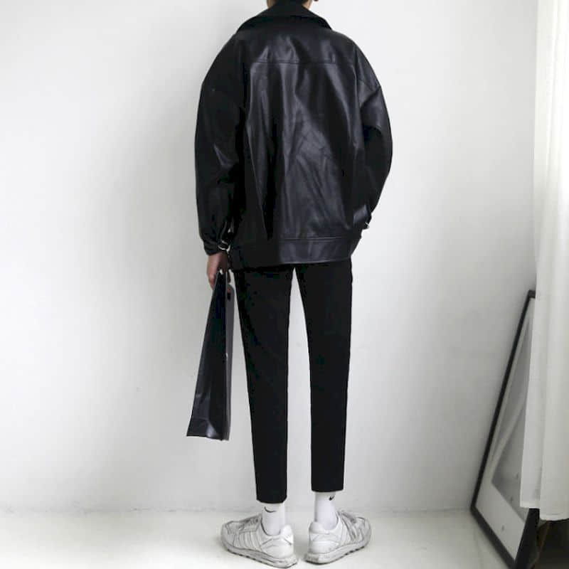 Motorcykel läder män kvinnor korean löst oversize jacka ungdom kort jacka par street cool kläder hiphop outwear