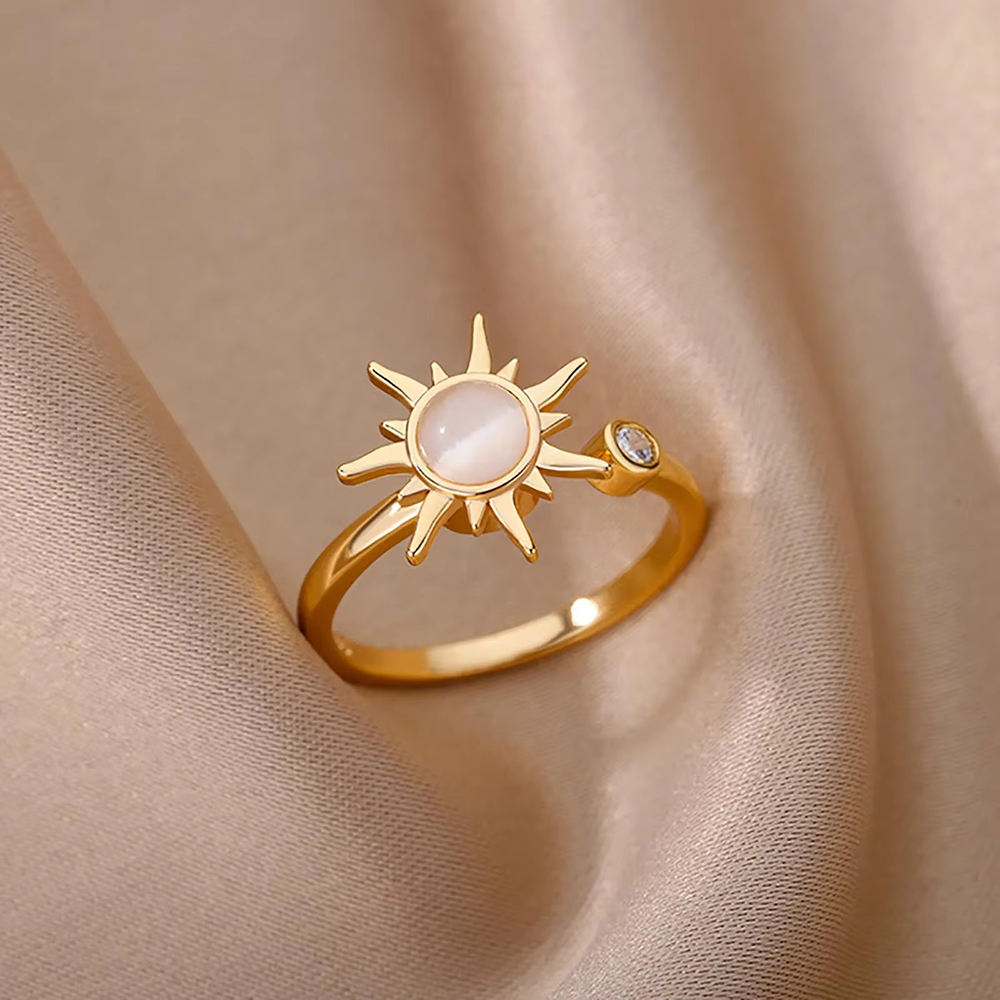 Anillos geométricos de circón de lujo para mujer, anillo abierto de acero inoxidable de Color dorado, joyería estética para de boda a la , para mujer: Blanco