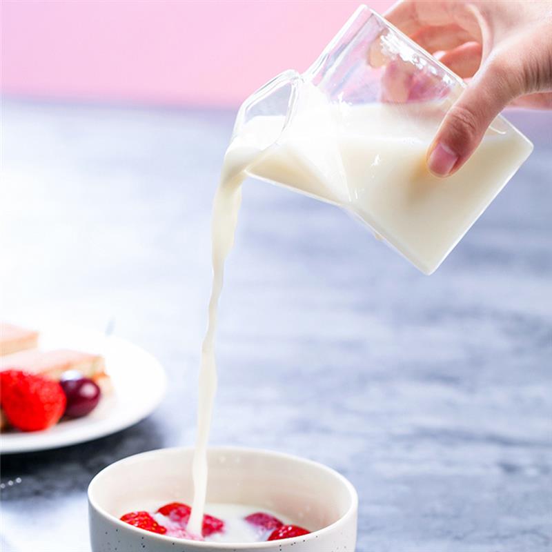 300ml Milk Cup Glass Milk Box Mini Creamer Jug Glass Bottle Breakfast Container Transparent Irregular Cup