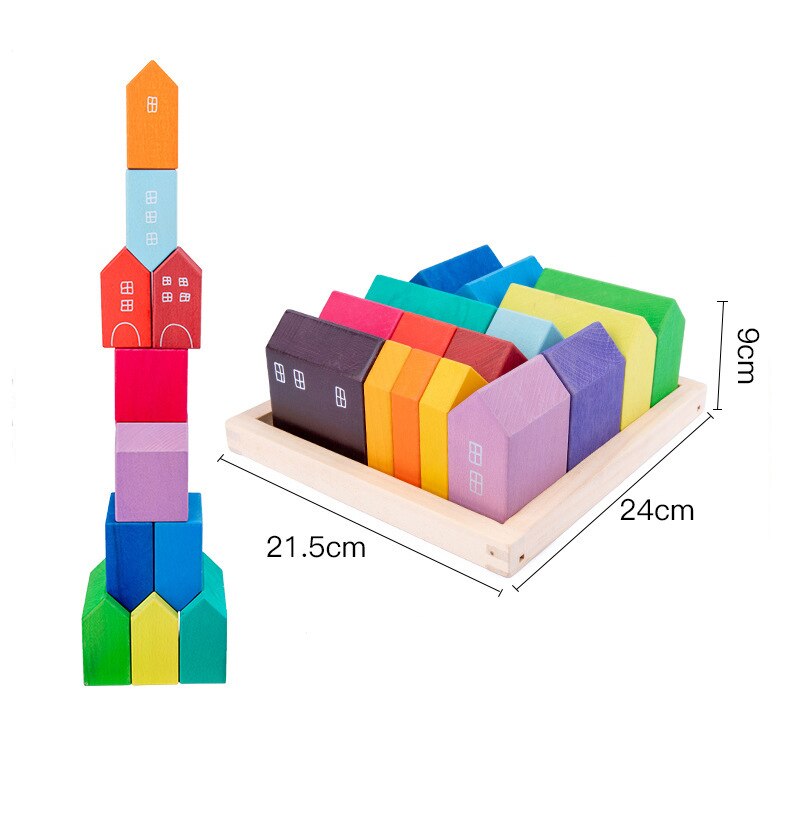 Children's Montessori Wooden Building Blocks Early Education Educational Toys Tree Flame House Stone Rainbow Blocks Wooden Toys