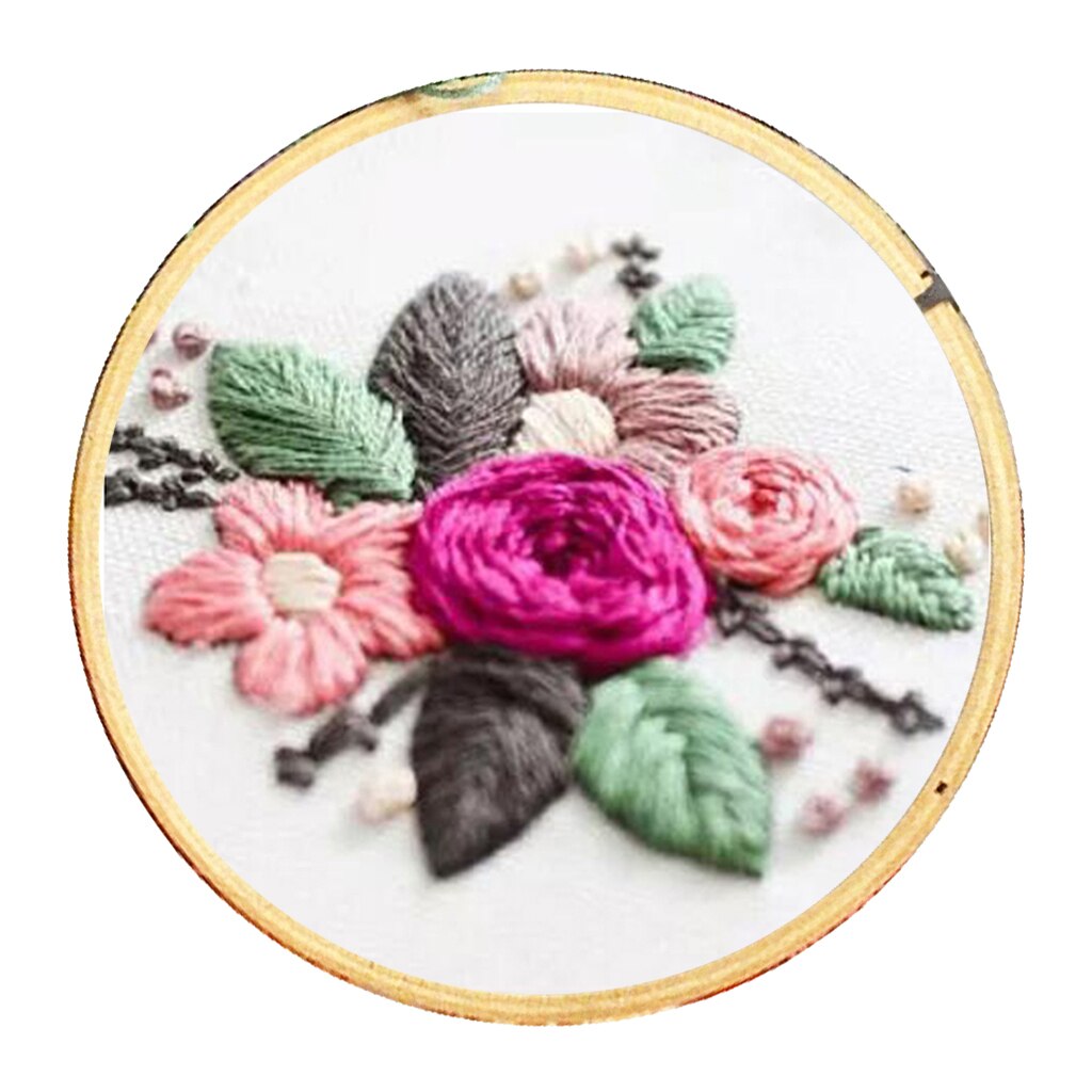Full Range of Embroidery Starter Kits with 15.5cm Embroidery Hoop - Flower: Rose Flower