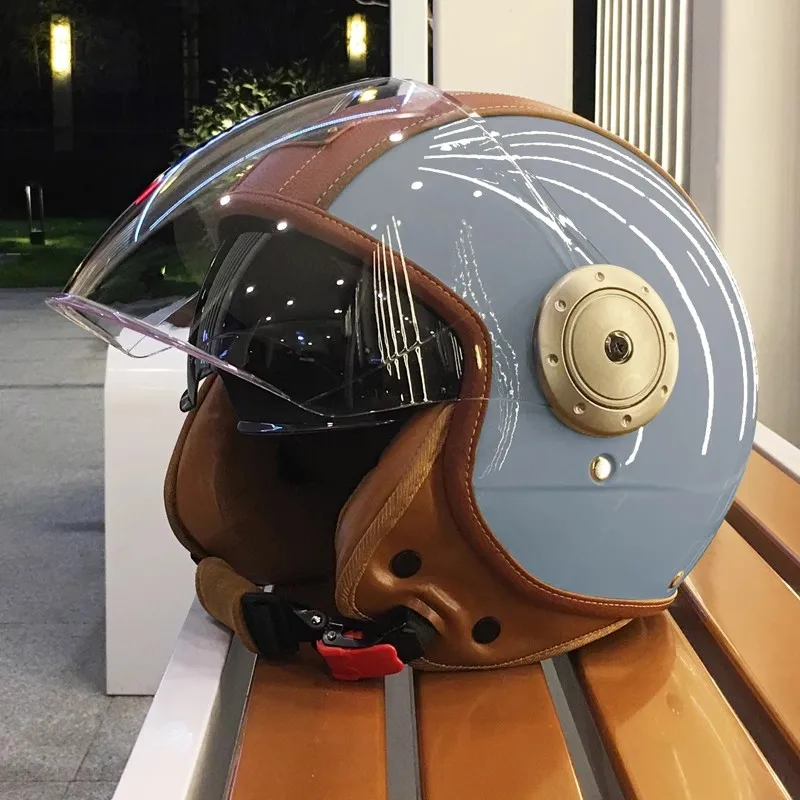 Elektrische Motorrad Intelligente Bluetooth Helm Warme Gehörschutz Motorrad Retro Stil Helm Drei-viertel Halb Helm: Armee Grün