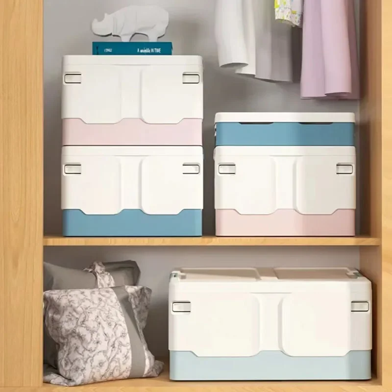 Caja de almacenamiento plegable para ahorrar espacio, juguete para aperitivos, contenedor organizador multifuncional con tapa, cajas de plástico de alta capacidad a prueba de polvo