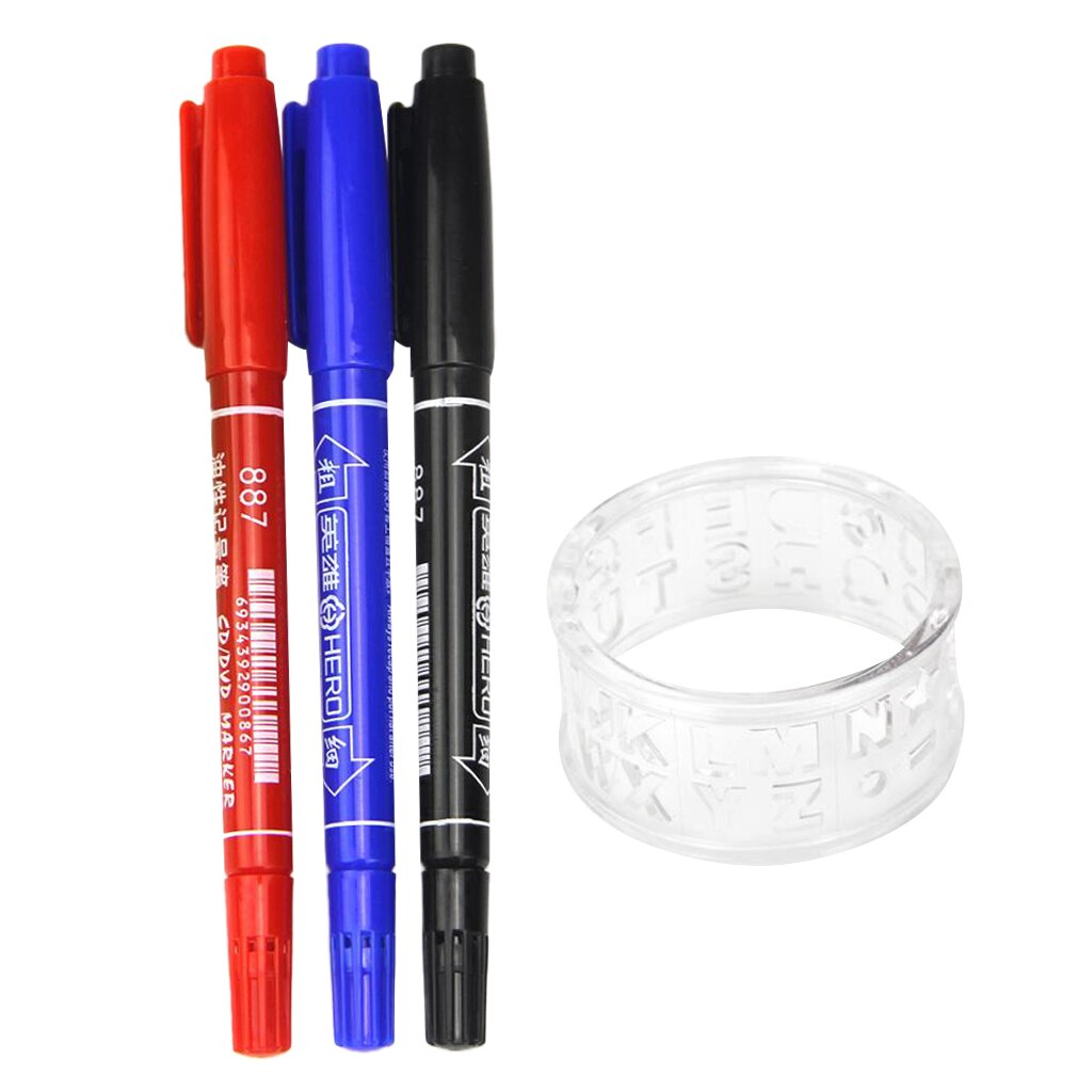 Bærbar golfbold liner markør linjetegning justering værktøj skuffestencil med tre forskellige farvepenne: Hvid