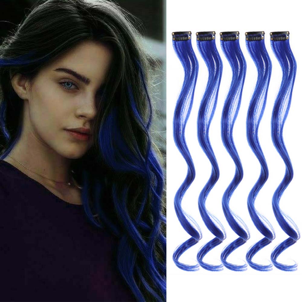 5 unids/set 18 pulgadas Clip de colores en extensiones de cabello largo rizado sintético resaltado postizos coloridos pelo de rayas para mujeres: #1