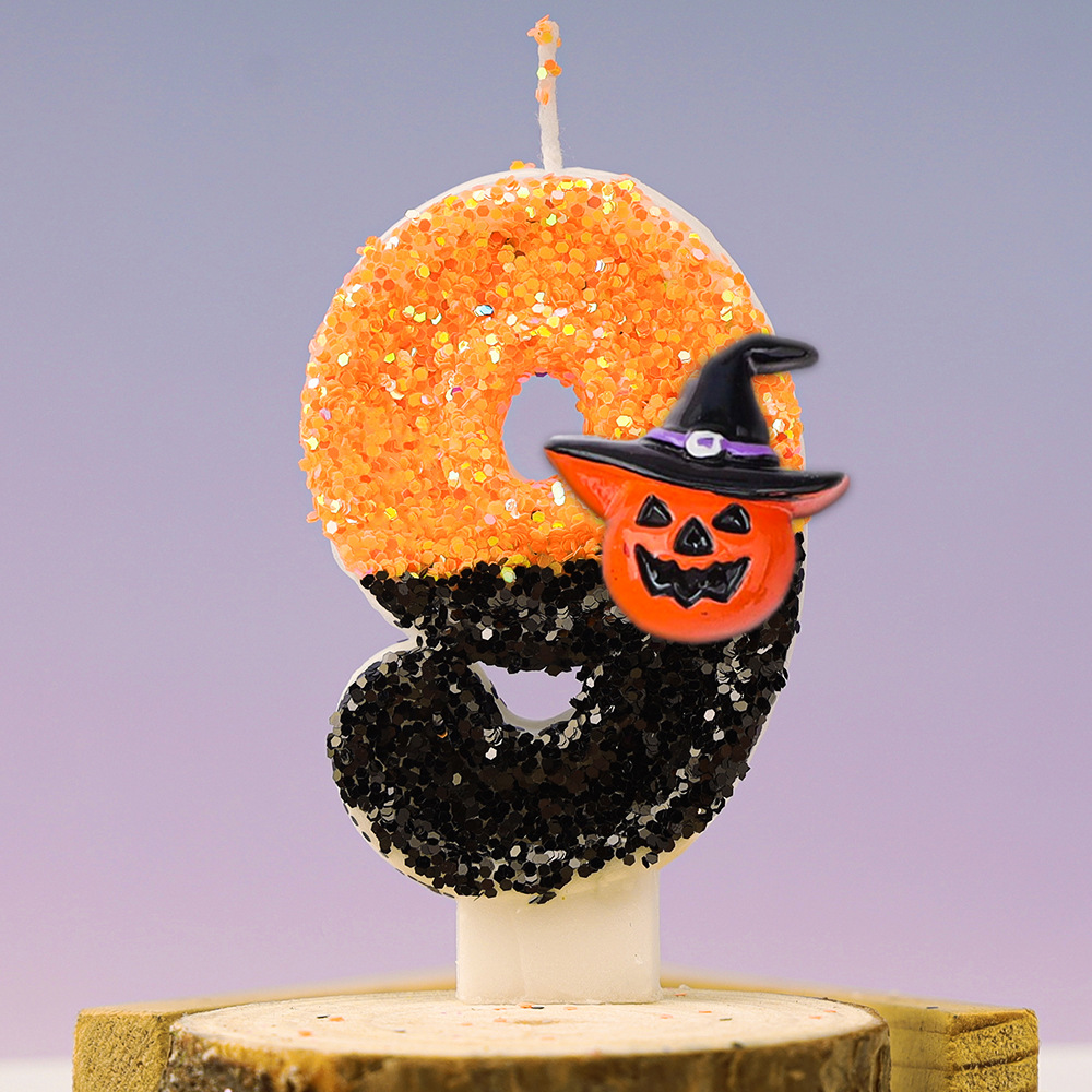 Świece urodzinowe na Halloween Jesienne dekoracje na imprezę tematyczną Halloween Żółty kolor Brokatowa świeczka urodzinowa dla dzieci: Jasno szary