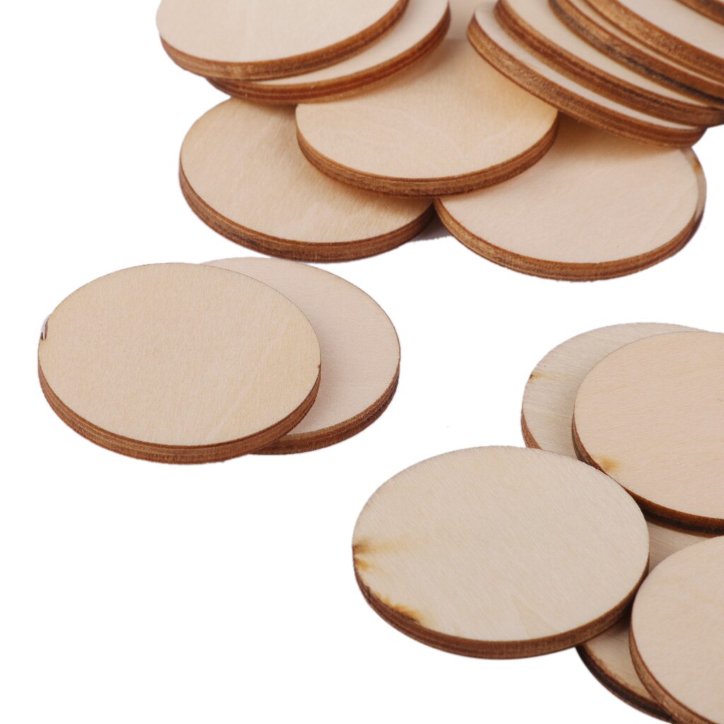 Pakke  of 100 partier naturlige trecirkler runde skiveudskæringer til dekoration af scrapbooking håndværksprojekter  - 30mm