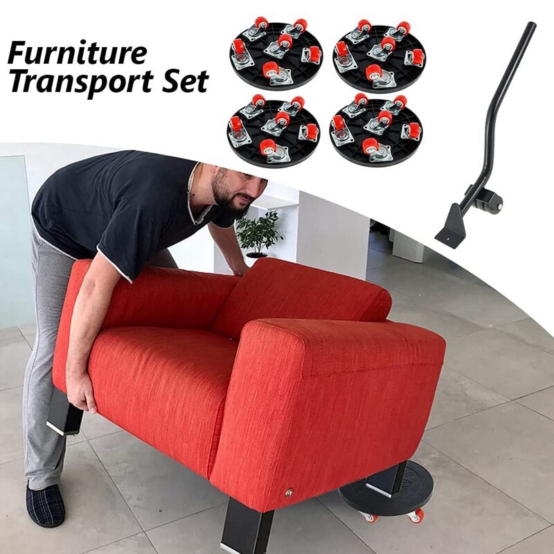 Furniture Transport Roller Set, Furniture Sliding System, With 4 Furniture Rollers and 1 Load Lifter, Moving Aid (Black)