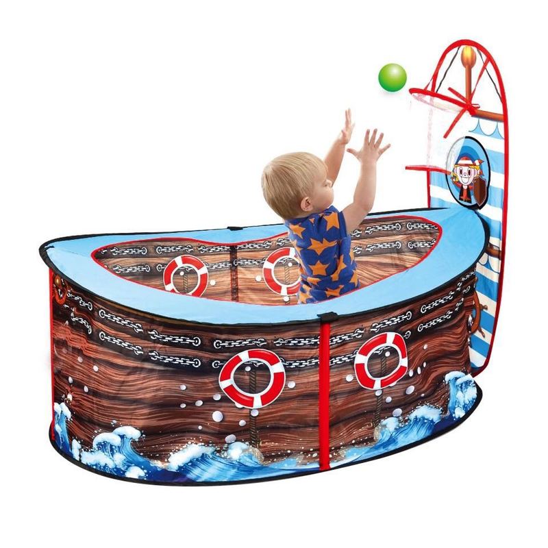 Voorverkoop Grote Play Tent Toy Playhouse Indoor & Outdoor Tuin Opvouwbare Pop Up Play Tent Piratenschip met Basketbal Hoepel voor Kid