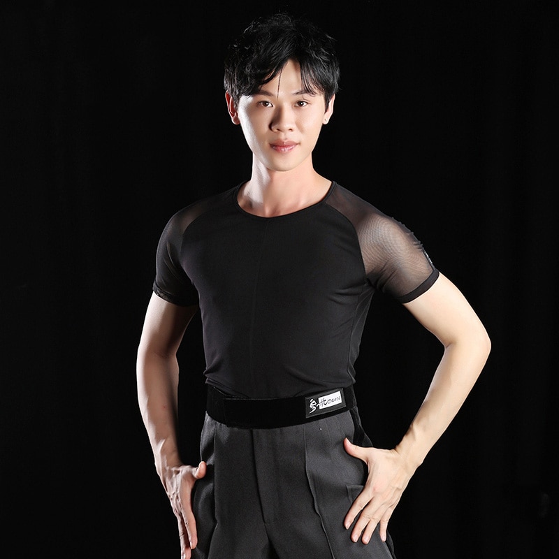 High-End Latin Dance Tops Men'S Dance Clothing Mesh Short-Sleeved Standard Ballroom Dance Practice Shirt DL3892
